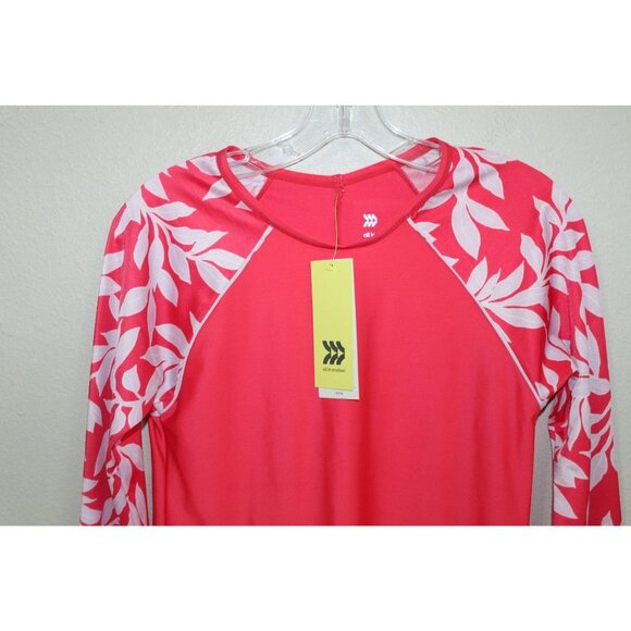 NWT All in Motion barbiecore Floral Long Sleeve Top Crew Neck UPF 50+ LARGE - Picture 3 of 7